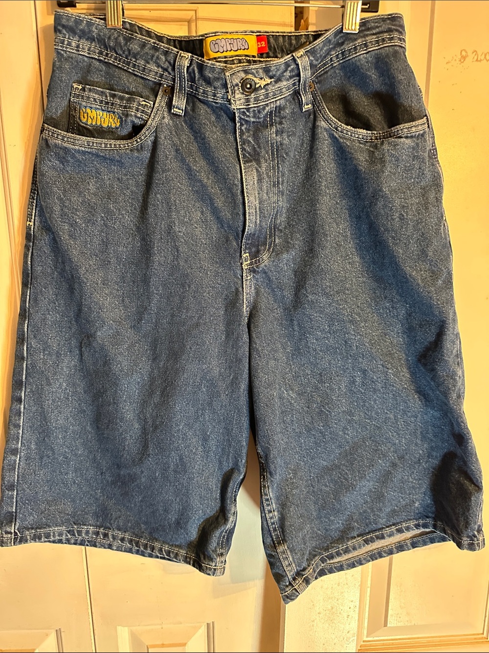Men's Blue Denim Jean Shorts with Pocket Logo